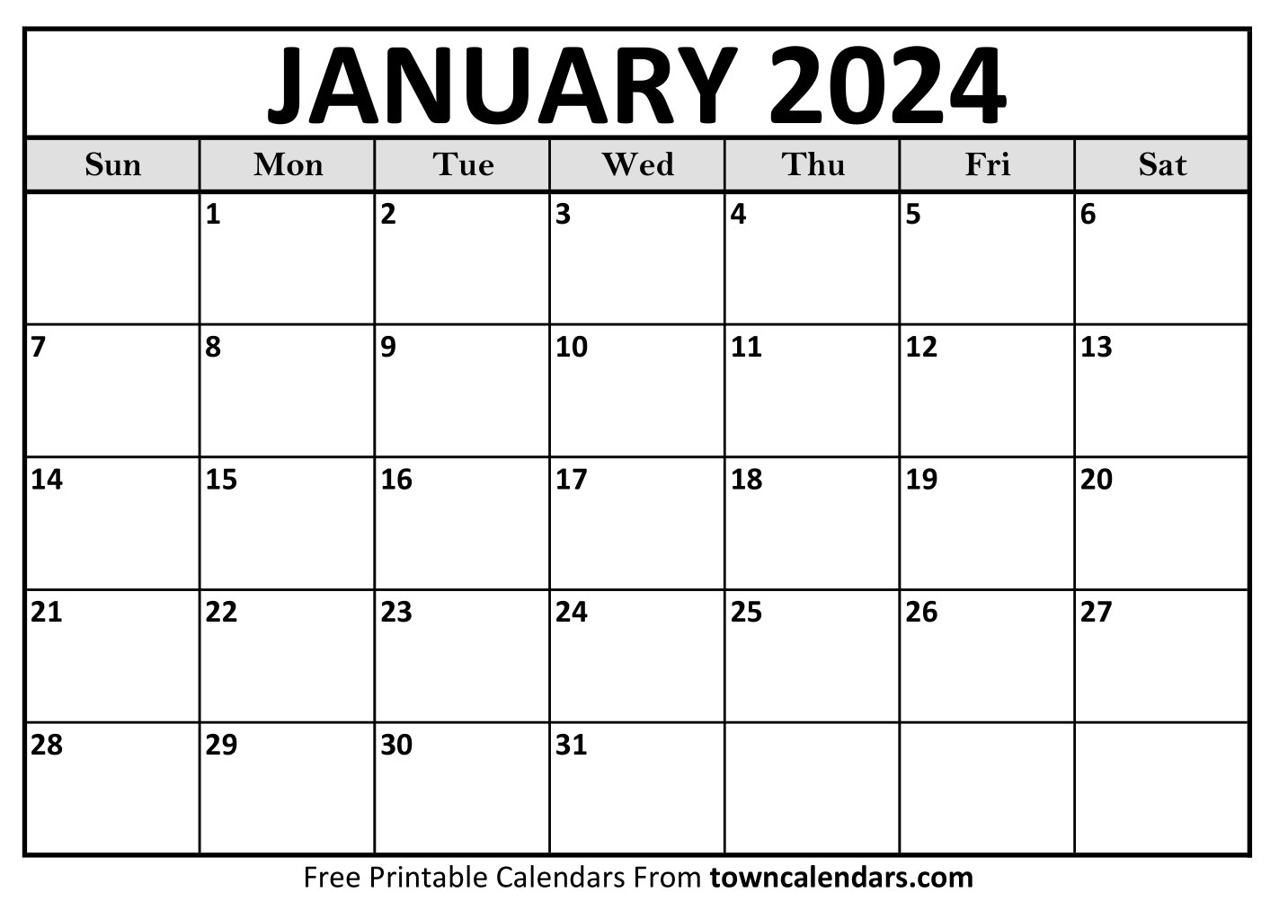 Blank January 2024 Calendar